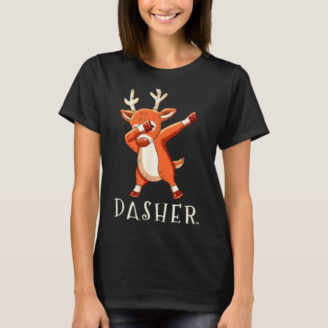 Camiseta Dasher Santas Reindeers Family Matching Outfit Chr (Frente)