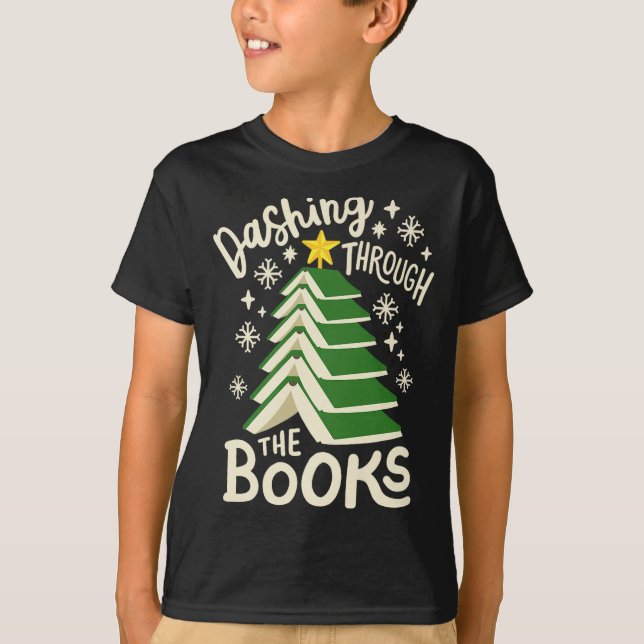 Camiseta Dashing Through The Books Christmas Book Lovers Me (Frente)