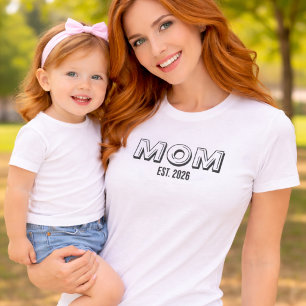 Camiseta Data Personalizada Estabelecida Mãe Script Preto