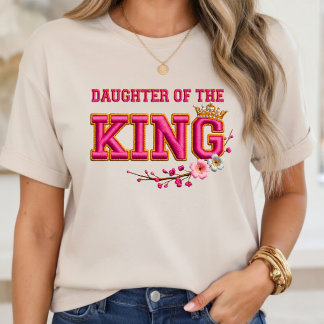 Camiseta Daughter of the King Christian Floral Pink Gold T-