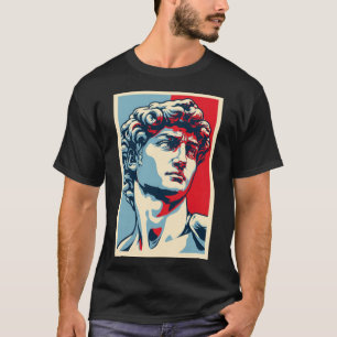 Camiseta David Michelangelo em Pop Art: Retrato Azul-Vermel