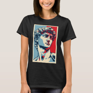 Camiseta David Michelangelo em Pop Art: Retrato Azul-Vermel