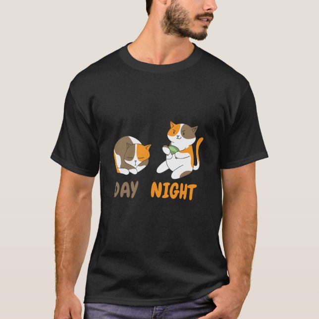 Camiseta day night cats playing video games (Frente)