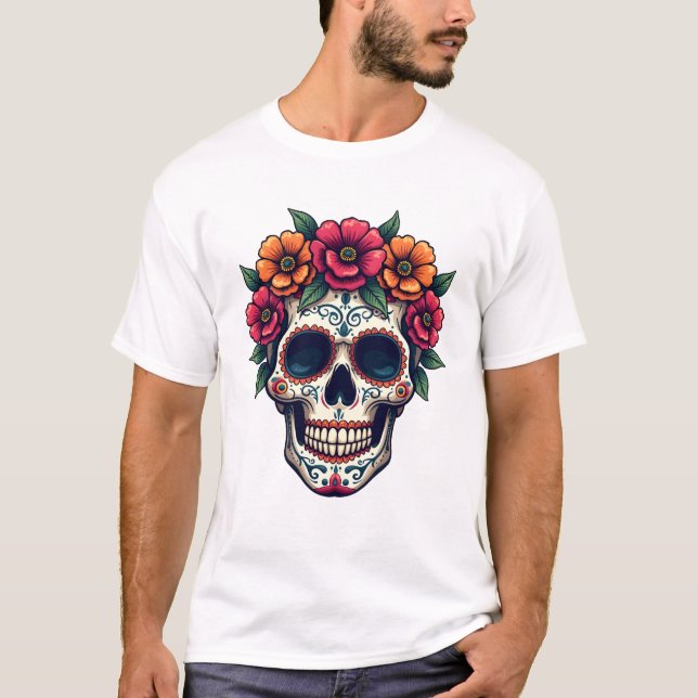 Camiseta Day of the Dead Sugar Skull � Dia de los Muertos S (Frente)