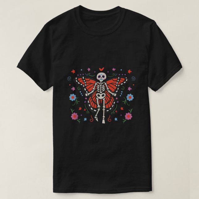 Camiseta Day of the Dead Sugar Skull Skeleton Monarch Butte (Frente do Design)