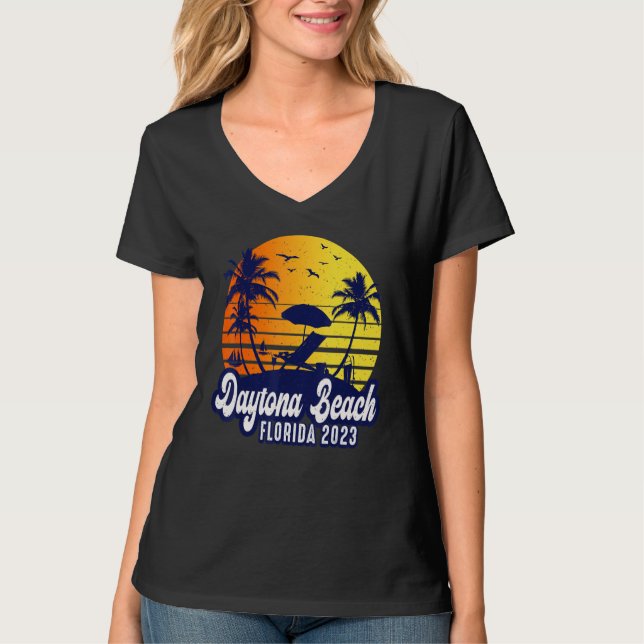 Camiseta Daytona Beach 2023 Florida Sunset Beach Retro (Frente)