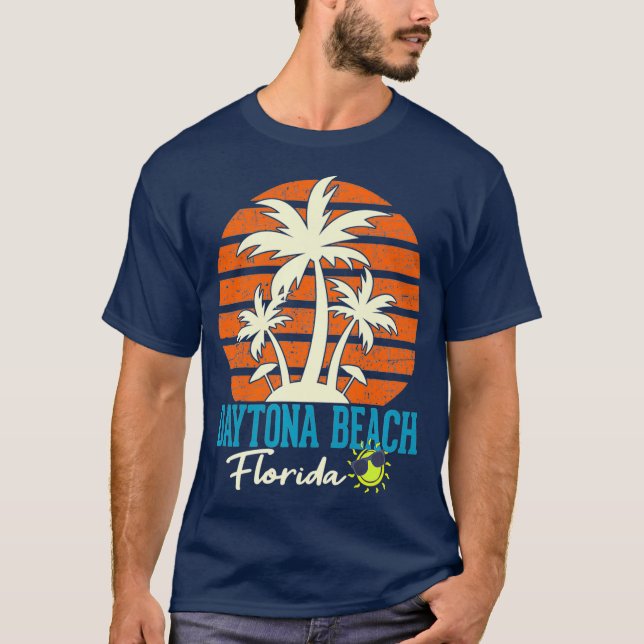 Camiseta Daytona Beach Florida Palm Trees Orange Sunset (Frente)