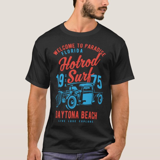 Camiseta Daytona Beach Florida Retro Hotrod Surf  1 (Frente)