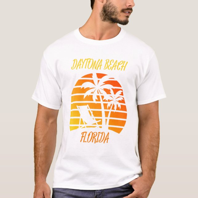 Camiseta Daytona Beach Florida Retro Sunset Palm Trees Chai (Frente)