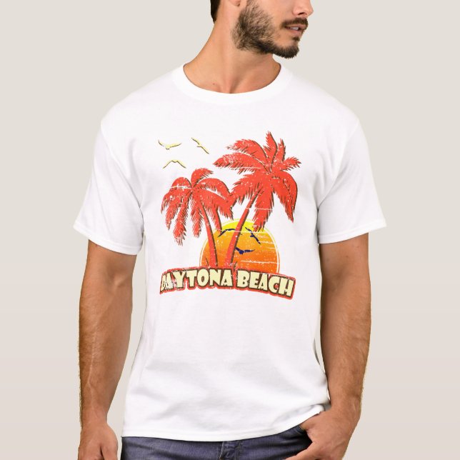Camiseta Daytona Beach Summer Palm Trees 80s Beach Sunset (Frente)