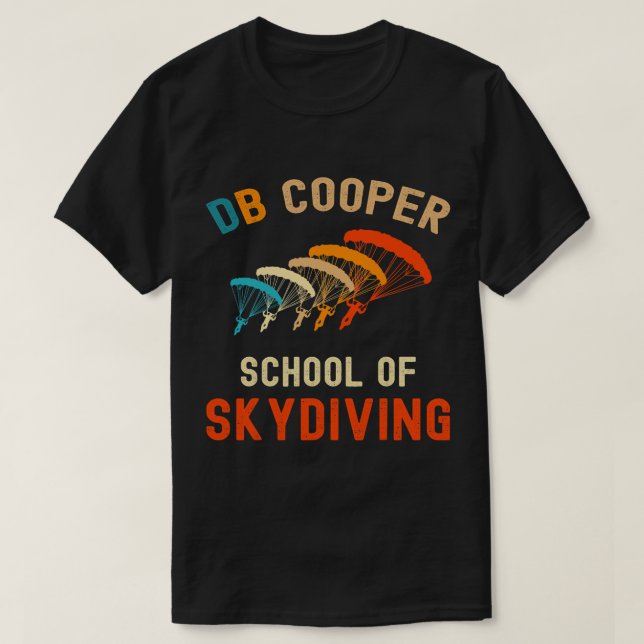 Camiseta DB Cooper School of Skydiving D B Cooper Retro Sky (Frente do Design)