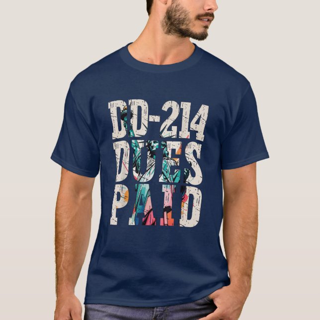 Camiseta DD-214 Dues Pagas DD-214 Veterano Militar dos EUA (Frente)