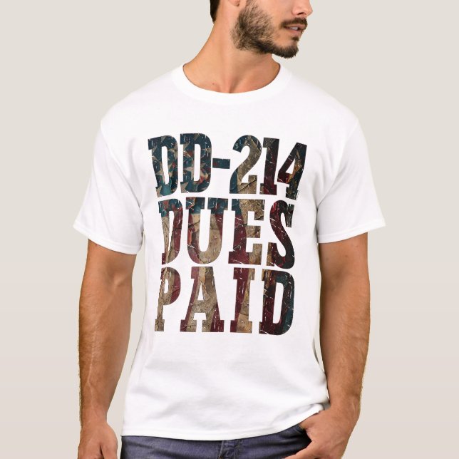 Camiseta DD-214 Dues Pagas DD-214 Veterano Militar dos EUA (Frente)