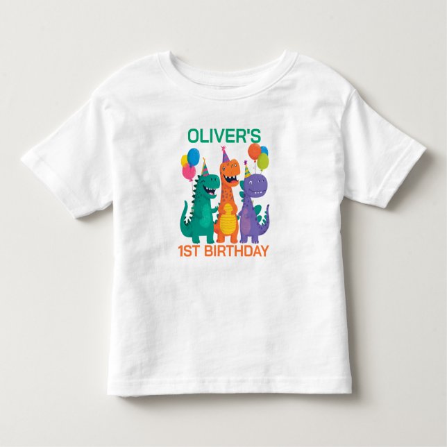 Camiseta de 1º Aniversário do Pequeno Dino (Frente)