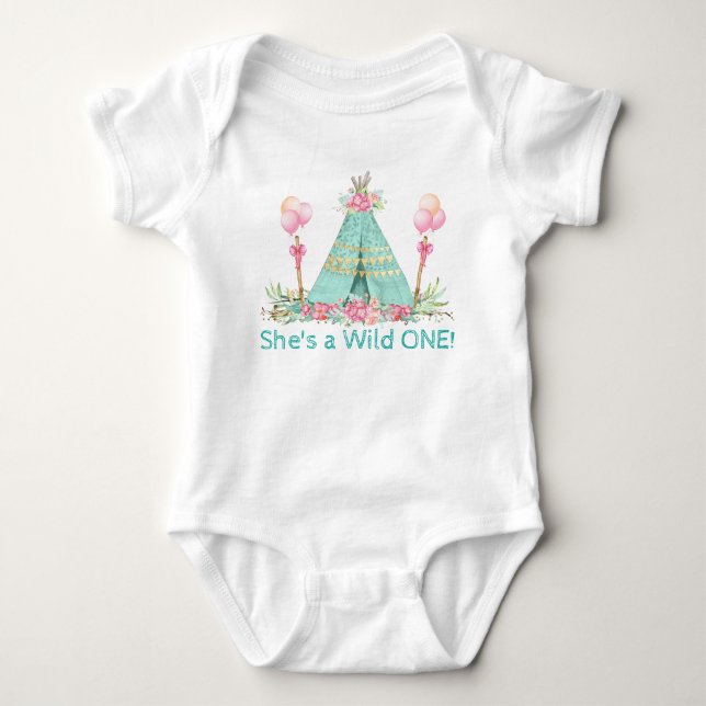 Camiseta de 1º aniversário Girls Wild One Teepee (Frente)