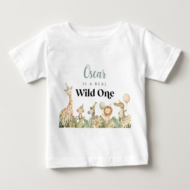 Camiseta de 1º aniversário Wild One Safari Animais (Frente)