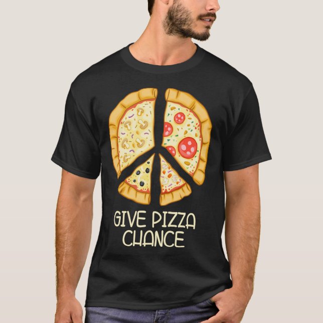 Camiseta Dê à Pizza Chance - Pizza Engraçada com Log de Paz (Frente)