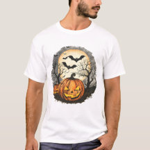 Camiseta de Abóbora e Morcegos de Halloween
