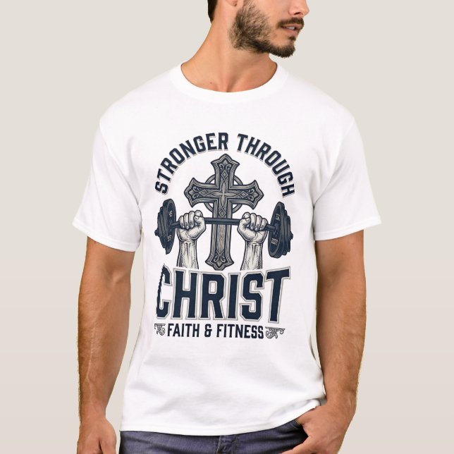 Camiseta de Academia Cristã Mais Forte Através de  (Frente)