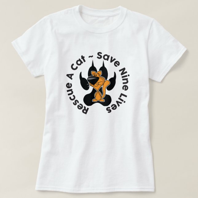 Camiseta de Adoção de Resgate de Gatos (Frente do Design)