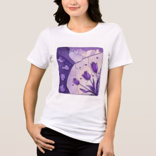 Camiseta de água-forte floral roxa   Botânica eleg