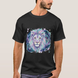 Camiseta de água-forte Leão Galáctico Majestoso
