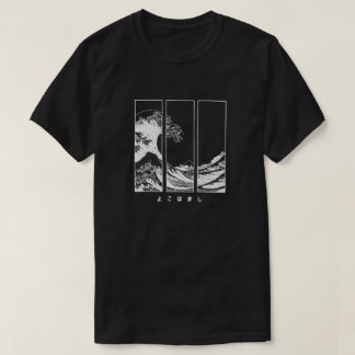 Camiseta de algodão com gráfico de onda japonesa e