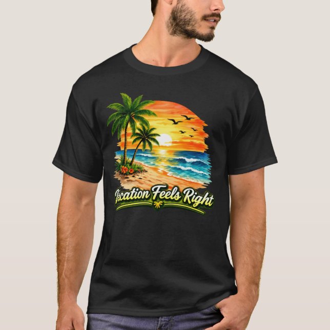 Camiseta de Algodão Escuro Vacation Feels Right EU (Frente)