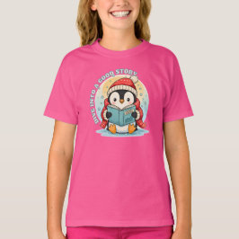 Camiseta de Algodão Kids' Wow Pink Leitura Pinguim