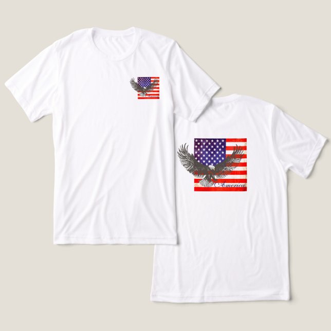 Camiseta de Americana da bandeira e da águia ameri (Design Frente e Verso)
