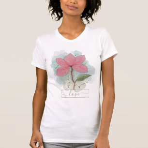 Camiseta de Amor com Flor de Água Rosa