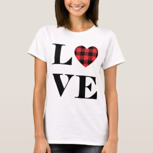 Camiseta de amor do coração da Xadrez Vermelha B