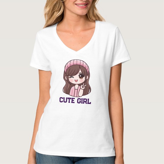 Camiseta de Anime de Menina Fofa (Frente)