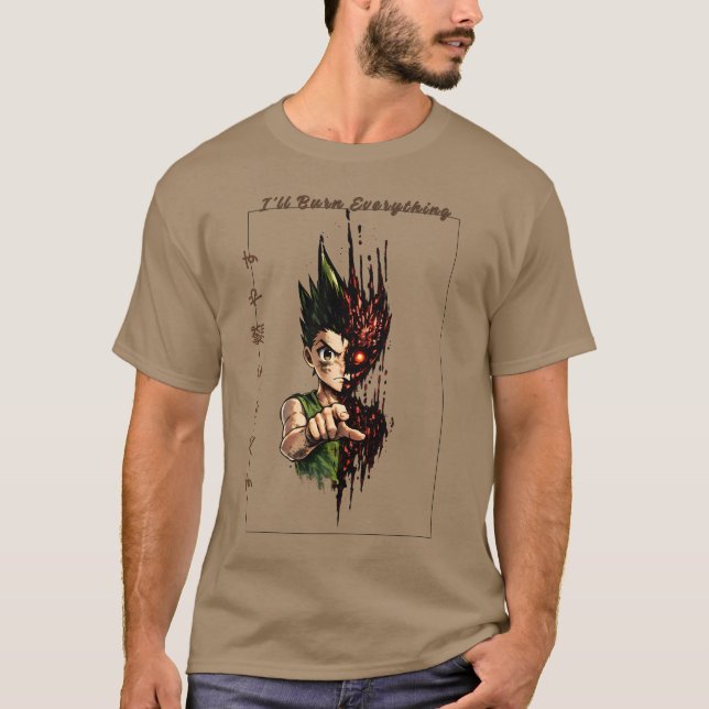 Camiseta de Anime Gon Freecss Eu Vou Queimar Tudo (Frente)