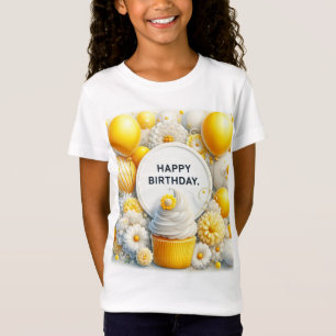 camiseta de aniversário com cupcake e balão