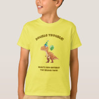 Camiseta de aniversário de dinossauro menino gêmeo