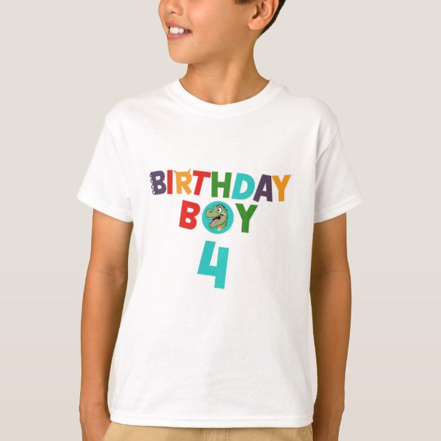 Camiseta de Aniversário de Dinossauro para Menino  (Frente)