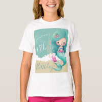 Camiseta de Aniversário de Mermaid Oceano Aquarela