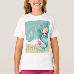 Camiseta de Aniversário de Mermaid Oceano Aquarela