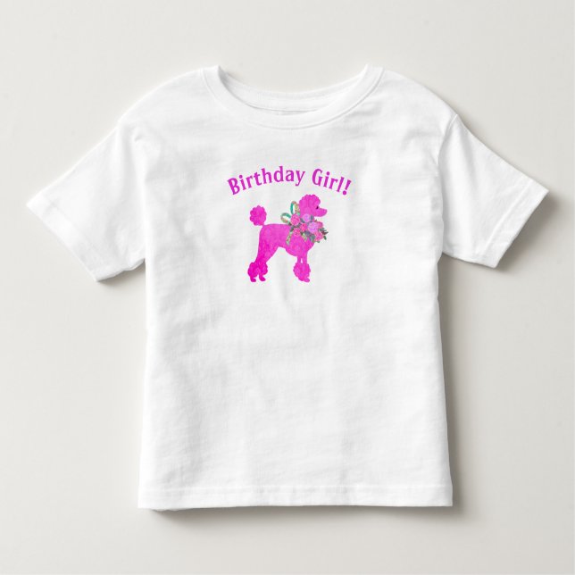 Camiseta de aniversário de Poodle Rosa (Frente)
