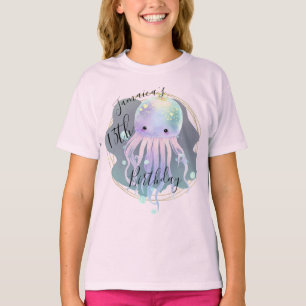 Camiseta de aniversário do polvo de aquarela do oc