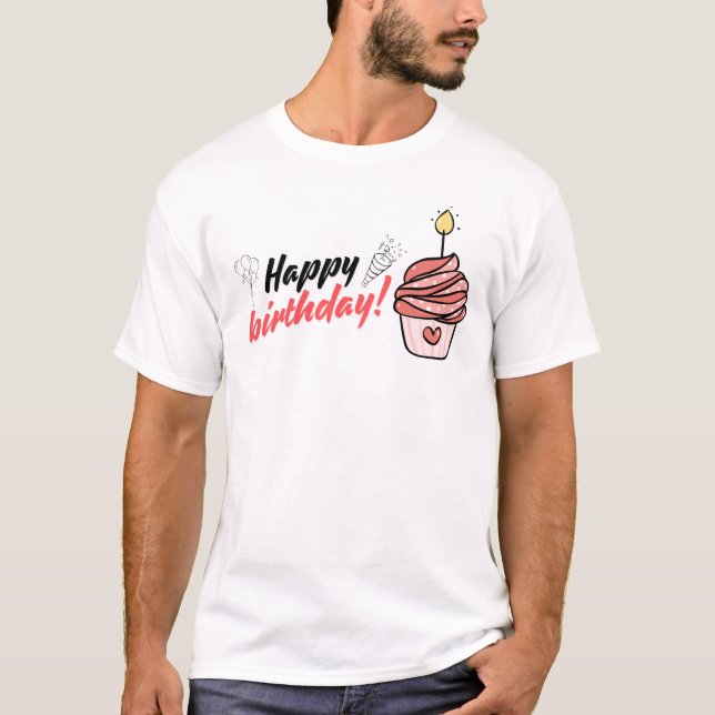 camiseta de aniversário feliz T-Shirt (Frente)