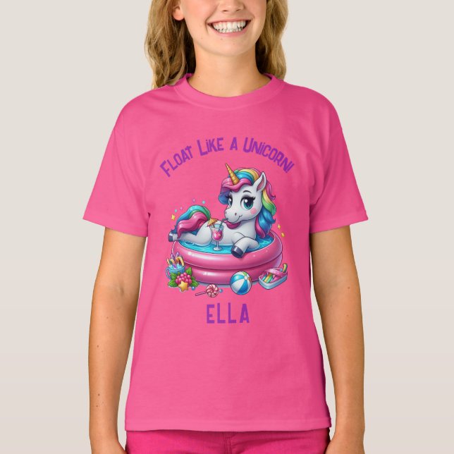 Camiseta de Aniversário Float Like a Unicorn Pool  (Frente)