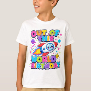 Camiseta de aniversário infantil de foguete espaci