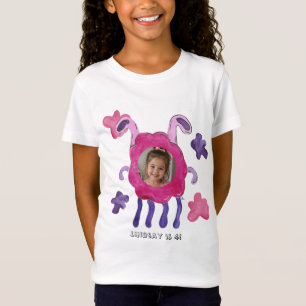 Camiseta de aniversário infantil de monstro rosa e