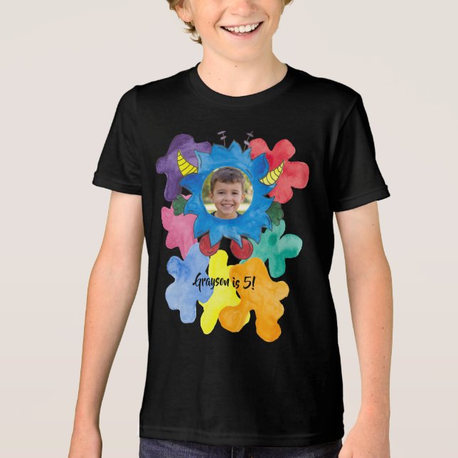 Camiseta de Aniversário Infantil Monstro de Chifre (Frente)