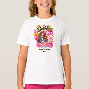 Camiseta de Aniversário Menina Rosa e Dourado Fof