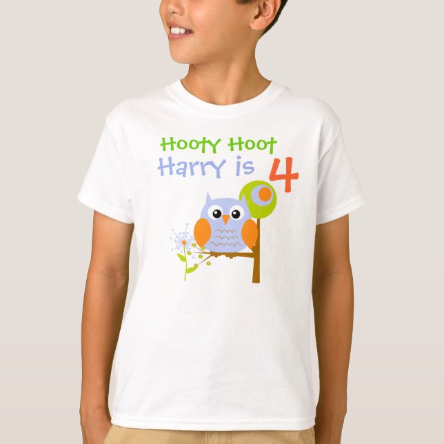 Camiseta de aniversário personalizada Blue Boy Owl (Frente)