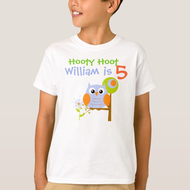 Camiseta de aniversário personalizada Blue Boy Owl (Frente)