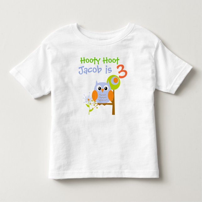 Camiseta de aniversário personalizada Blue Boy Owl (Frente)